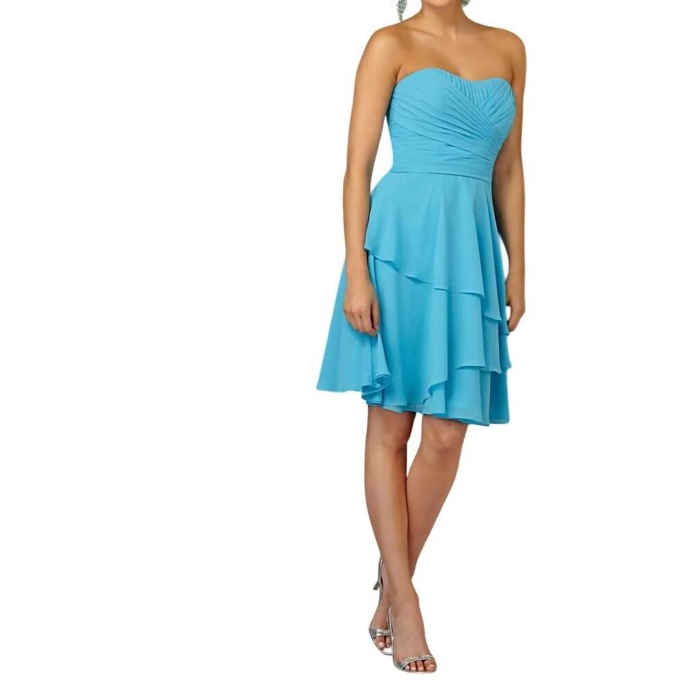 Morilee by Madeline Gardner Bridesmaids Dress Chiffon Tiered Blue Size 12 - Picture 3 of 11